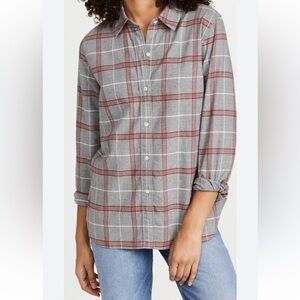Faherty The Classic Flannel Shirt Juliet plaid Grey Red Small Oversized